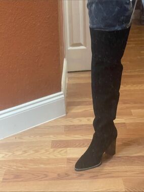 Crown Vintage Black Over-The-Knee Block Heel Boots